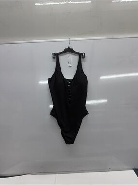 Black Womens' One-Piece Swimsuit with Front Lace-Up